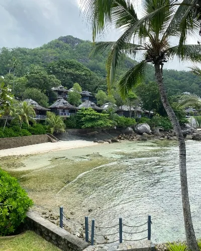 Beach lagoon views at the lodge in the Seychelles